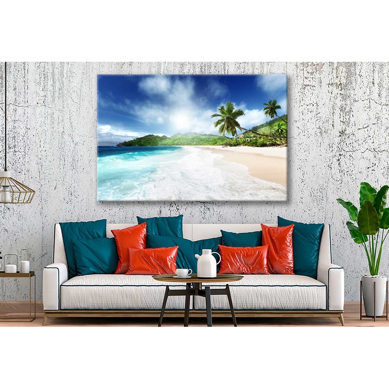 Bella Home Palm Trees at Mahe Beach Print Canvas Ready to hang