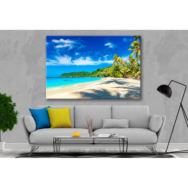 Bella Home Palm Trees near Sandy Beach View Print Canvas Ready to hang