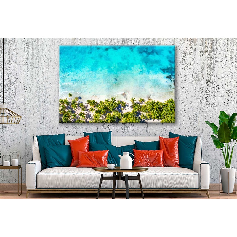 Bella Home Palm Trees View With Sea Print Canvas Ready to hang