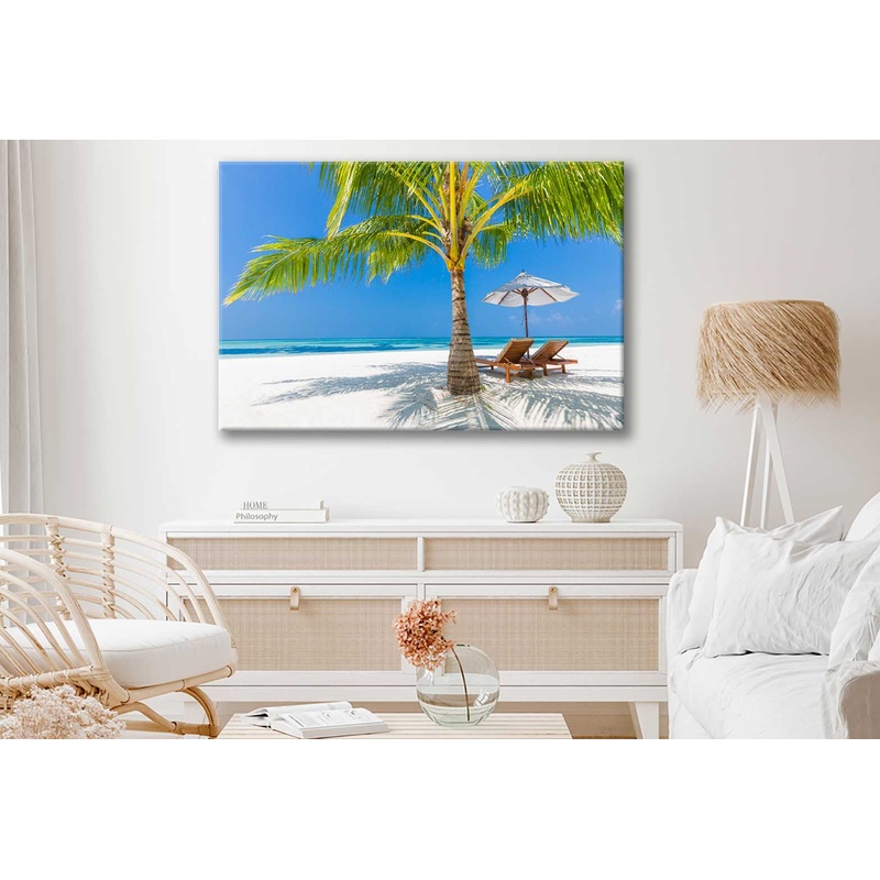 Bella Home Palms Beach Hut With Chairs on Beach Print Canvas Ready to hang