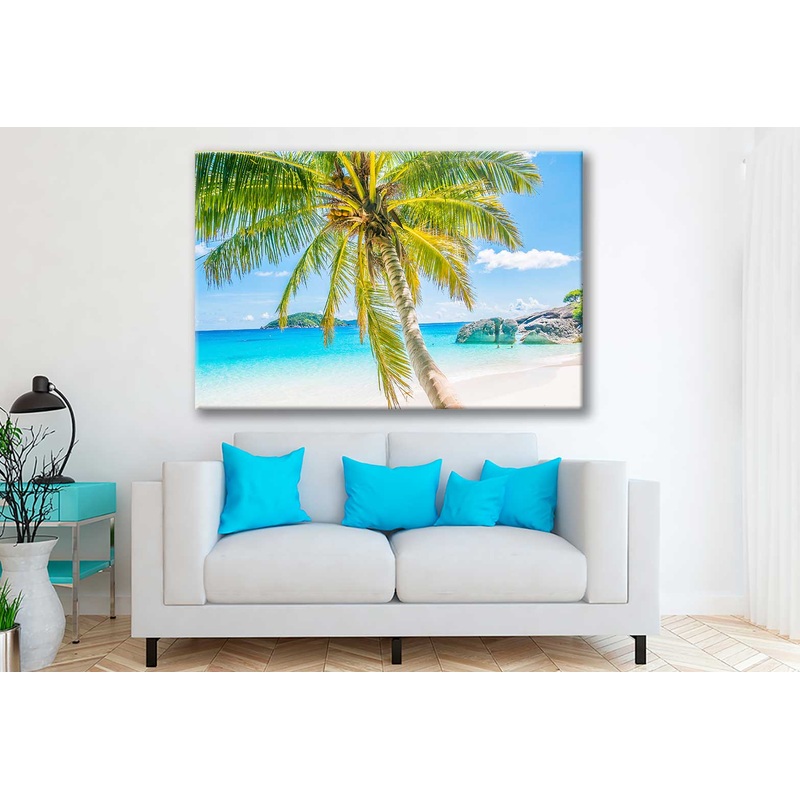 Bella Home Palms Tree on Sand Sea Print Canvas Ready to hang
