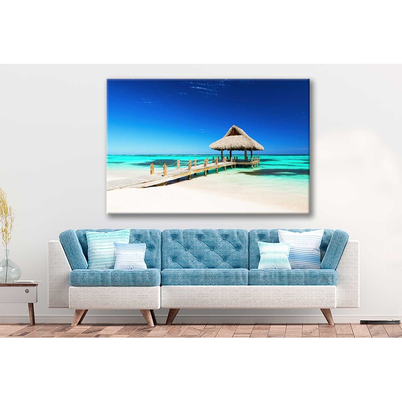 Bella Home Pier to The Sea Hut With Sky Print Canvas Ready to hang