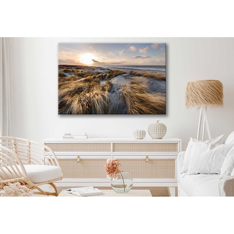 Bella Home Sand Dunes Sea With Sun Rise Print Canvas Ready to hang