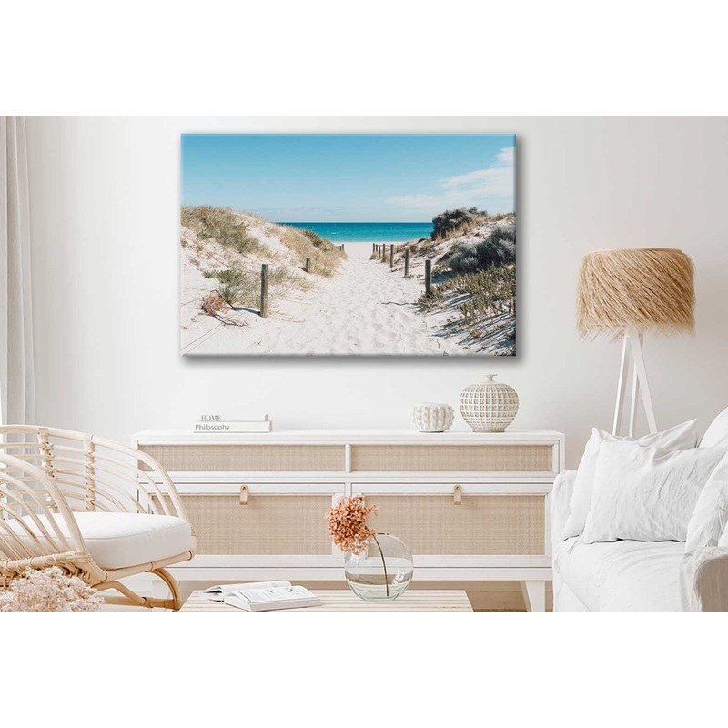Bella Home Sand Sea Path With Grass & Rock Print Canvas Ready to hang