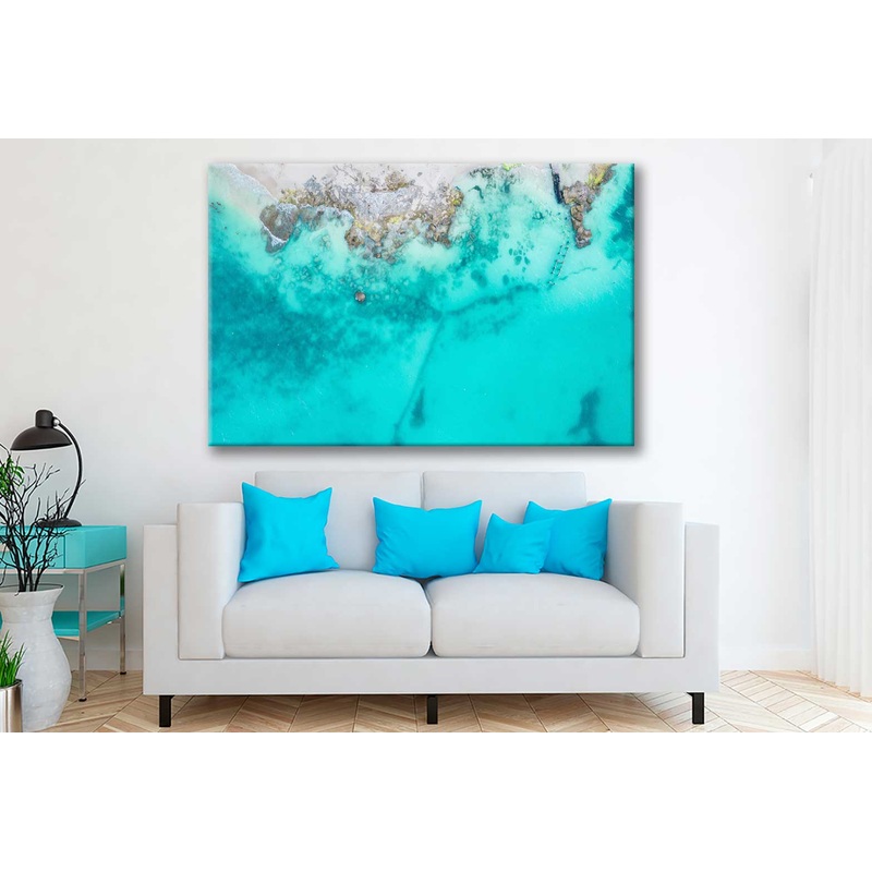 Bella Home Sandy Beach & Ocean With Small Waves Print Canvas Ready to hang