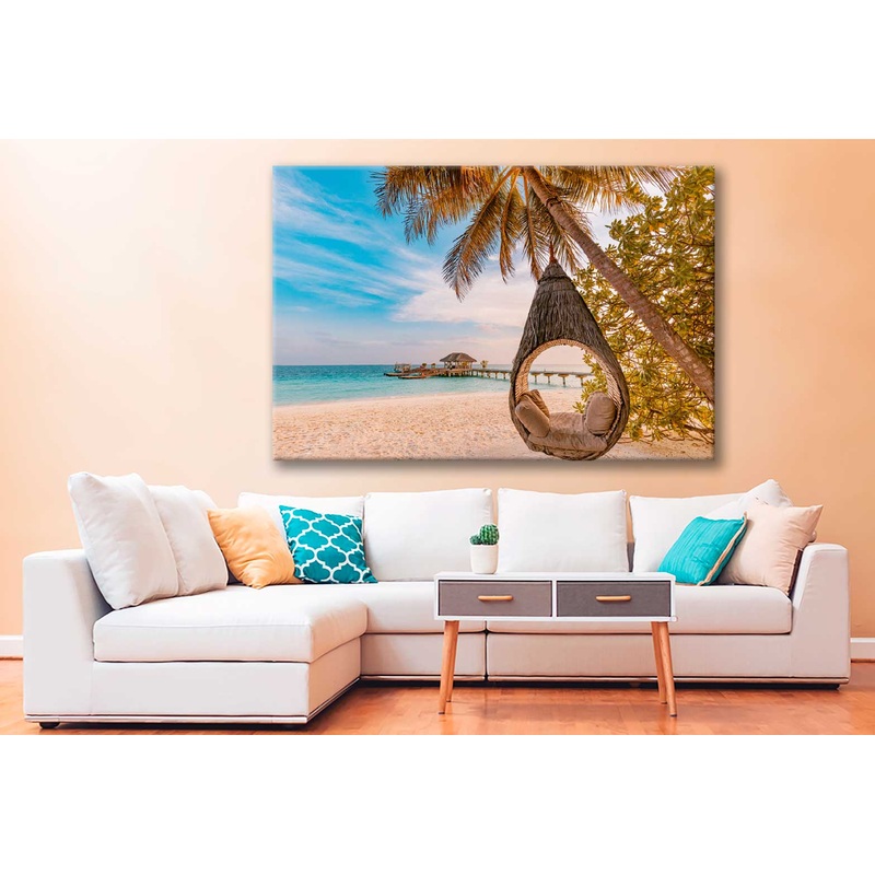 Bella Home Sea With Swing On a Palm Tree Print Canvas Ready to hang