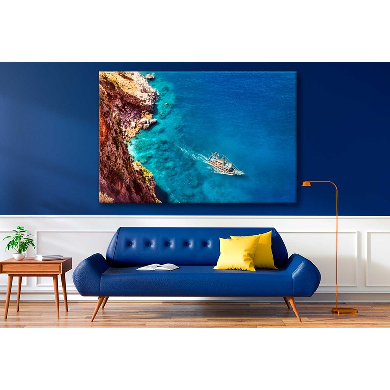 Bella Home Ship in Turquoise Sea Aerial View Print Canvas Ready to hang
