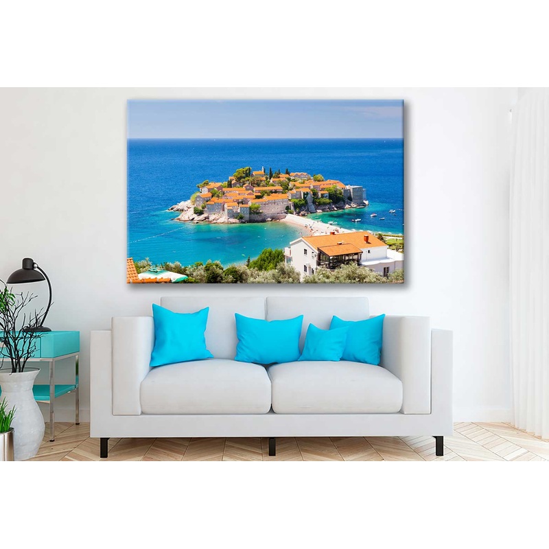 Bella Home Small Island & Resort in Montenegro Print Canvas Ready to hang