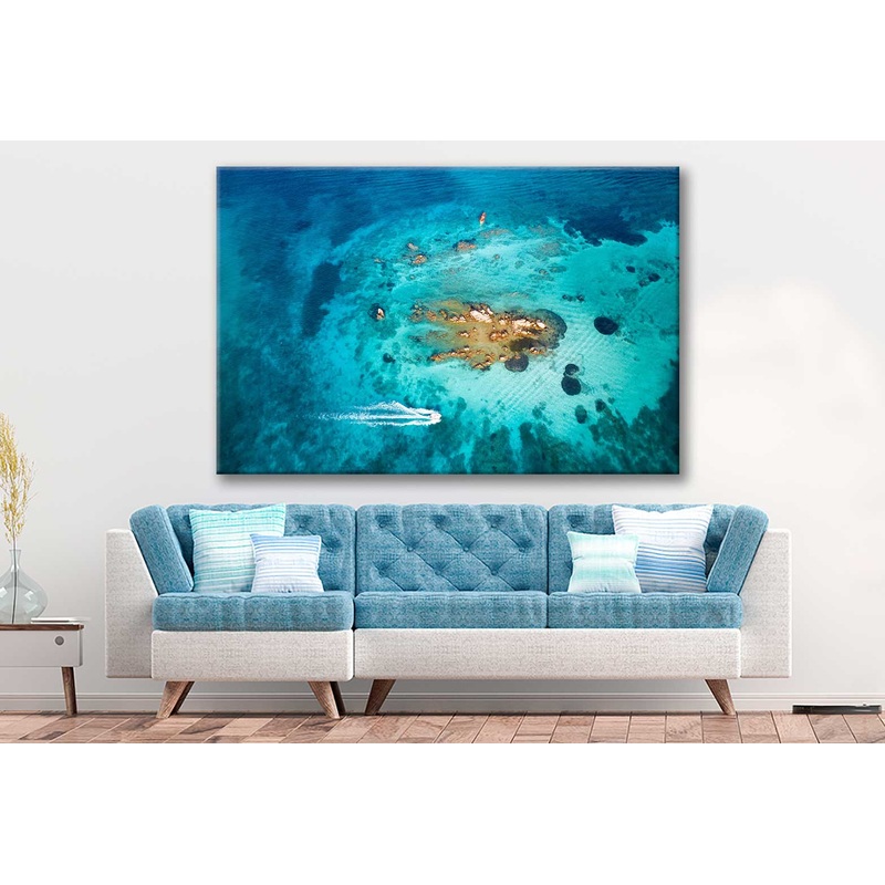 Bella Home Stunning Aerial View of a Boat Sailing Print Canvas Ready to hang