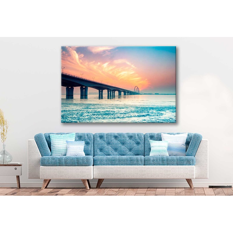 Bella Home Sunset & a Long Pier on the Sea Print Canvas Ready to hang