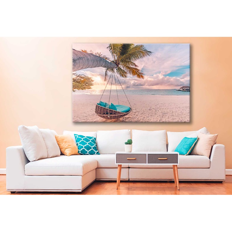 Bella Home Tropical Beach Sunset with Swing Print Canvas Ready to hang