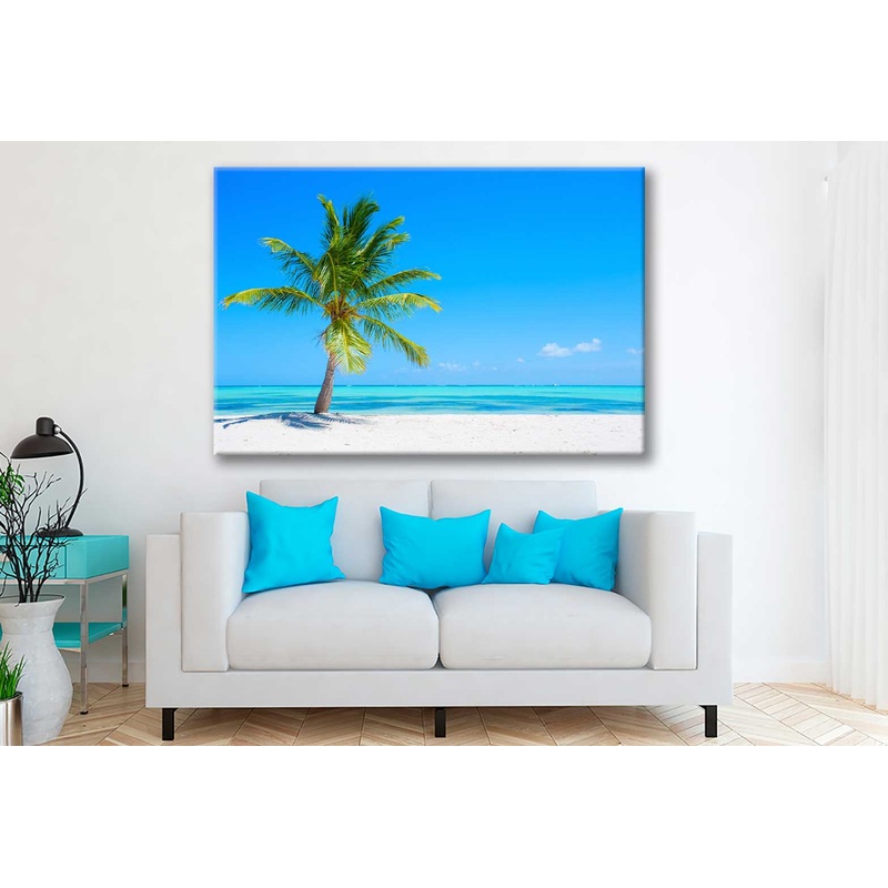 Bella Home Tropical Beach With a Palm Tree Print Canvas Ready to hang
