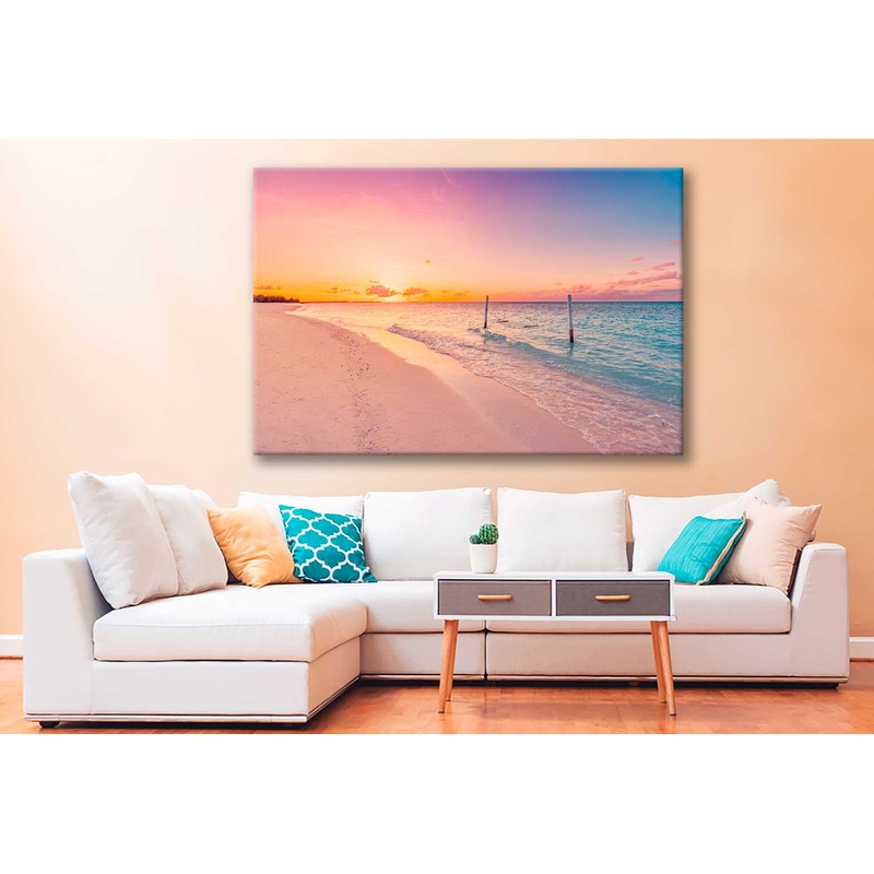 Bella Home Tropical Sunset Pink Sand Beach Print Canvas Ready to hang