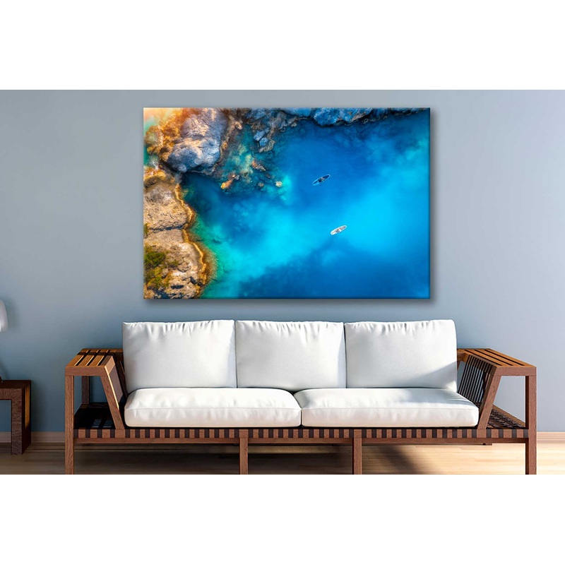 Bella Home Two Boats in Blue Sea Aerial View Print Canvas Ready to hang