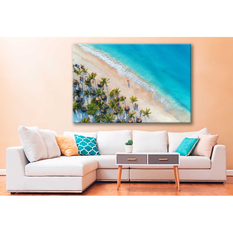 Bella Home Umbrellas & Palms on Beach Aerial Print Canvas Ready to hang