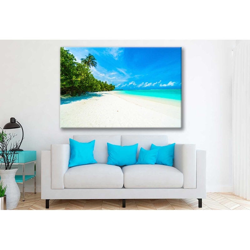 Bella Home White Sandy Sea & Blue Sky Print Canvas Ready to hang