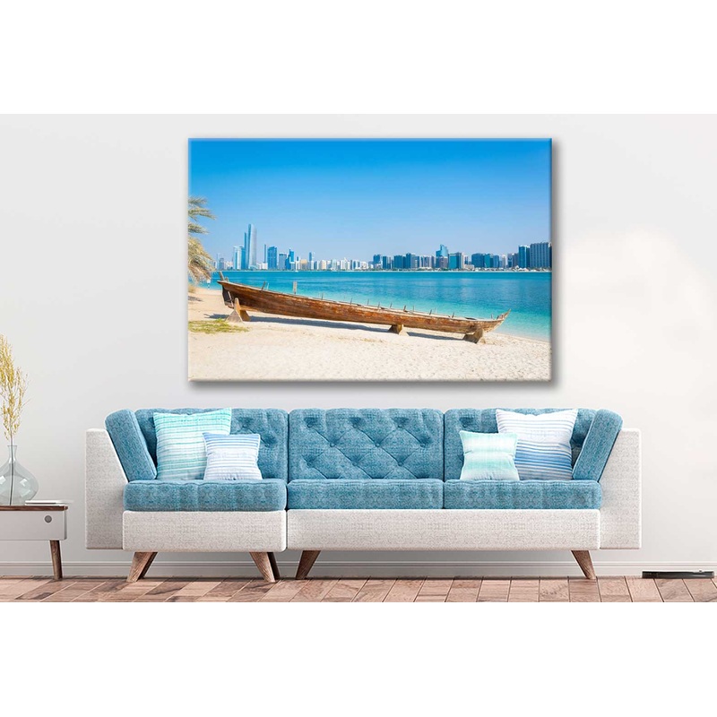 Bella Home Wooden Boat near Sea Abu Dhabi Print Canvas Ready to hang