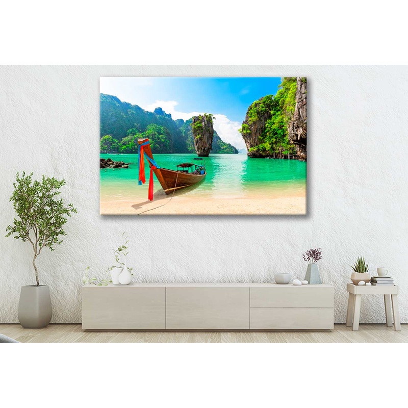 Bella Home Wooden Boat & Sand Beach Island Print Canvas Ready to hang