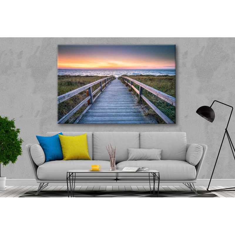 Bella Home Wooden Bridge to Beach North Sea Print Canvas Ready to hang