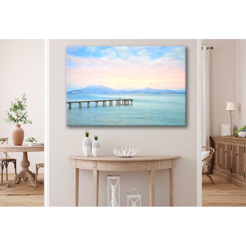 Bella Home Wooden Pier Lake Dramatic Sky Print Canvas Ready to hang