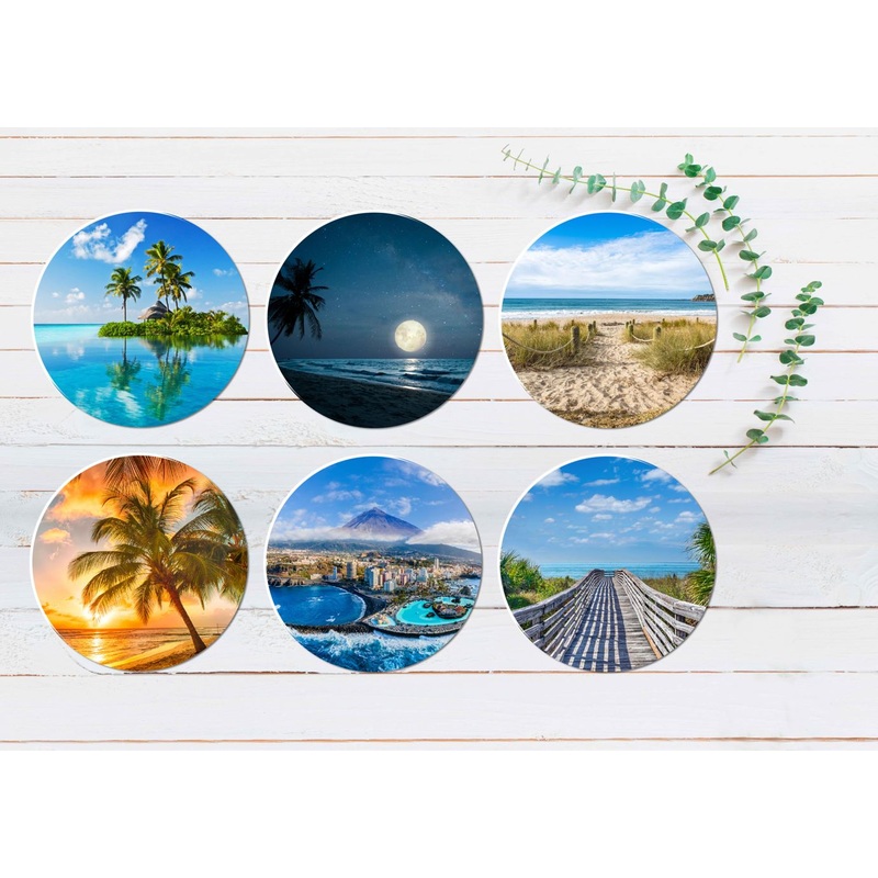 Beach Palm Trees Wooden Pathway Coasters Wood & Rubber - Set of 6 Coasters