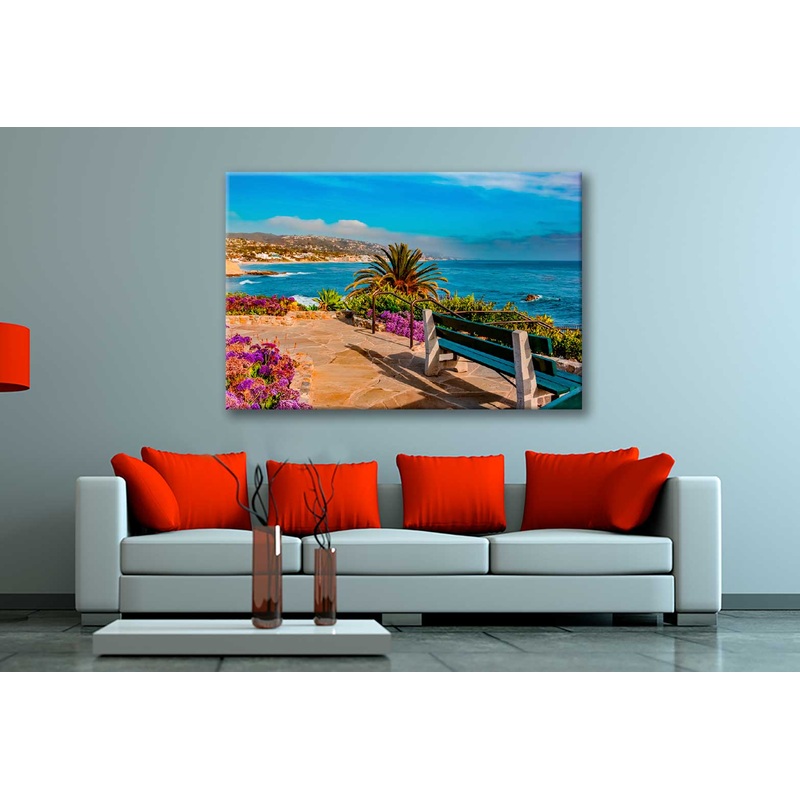 Bella Home A Park Bench in Laguna Beach Print Canvas Ready to hang