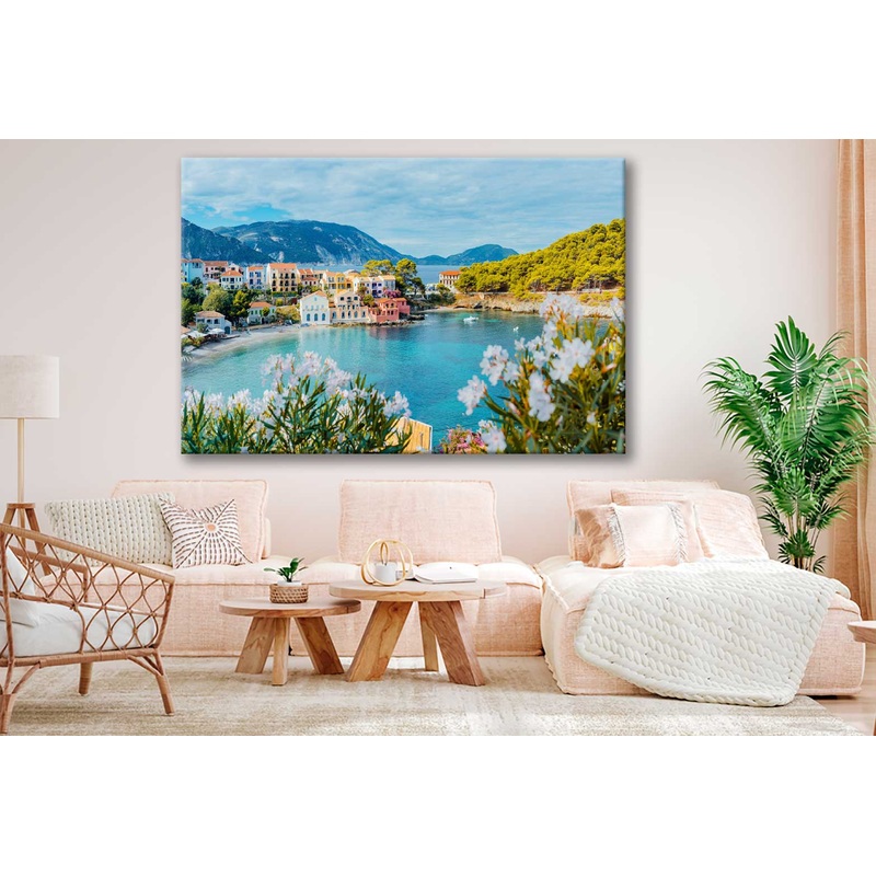 Bella Home Assos Village in Kefalonia Aerial  Print Canvas Ready to hang