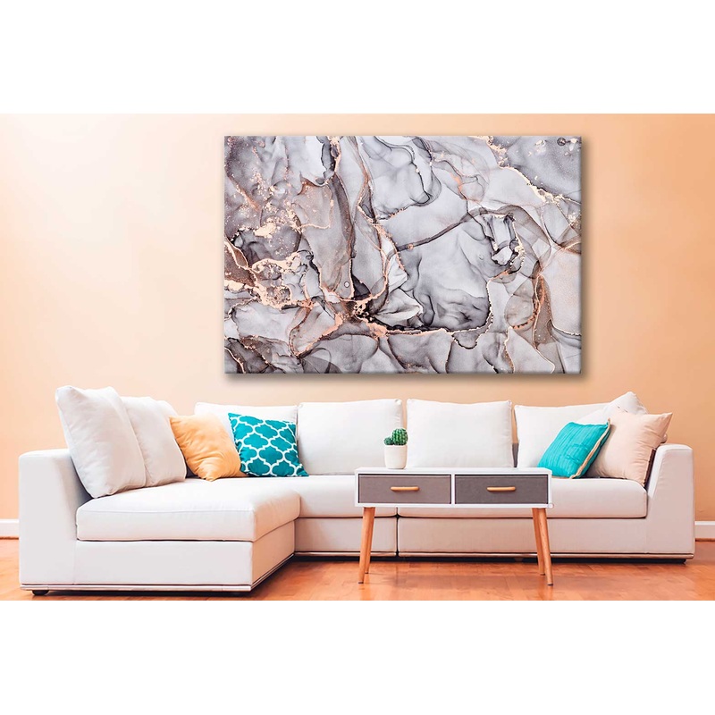 Bella Home Beige & Gold Color Abstract Print Canvas Ready to hang