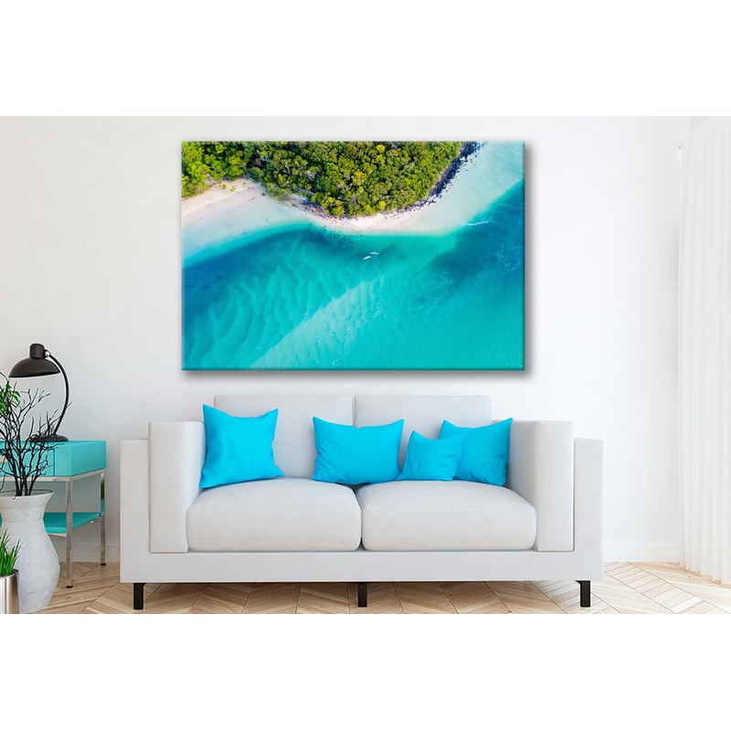 Bella Home Blue Beach View With Green Trees Print Canvas Ready to hang