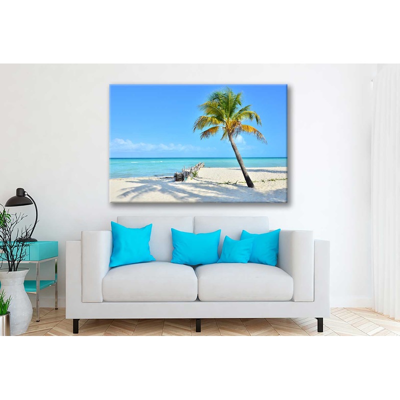Bella Home Coconut Palm Tree On Beach Print Canvas Ready to hang