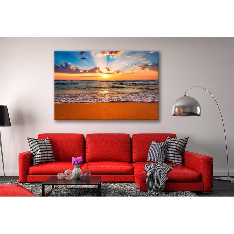 Bella Home Colorful Ocean Beach Sunrise Print Canvas Ready to hang