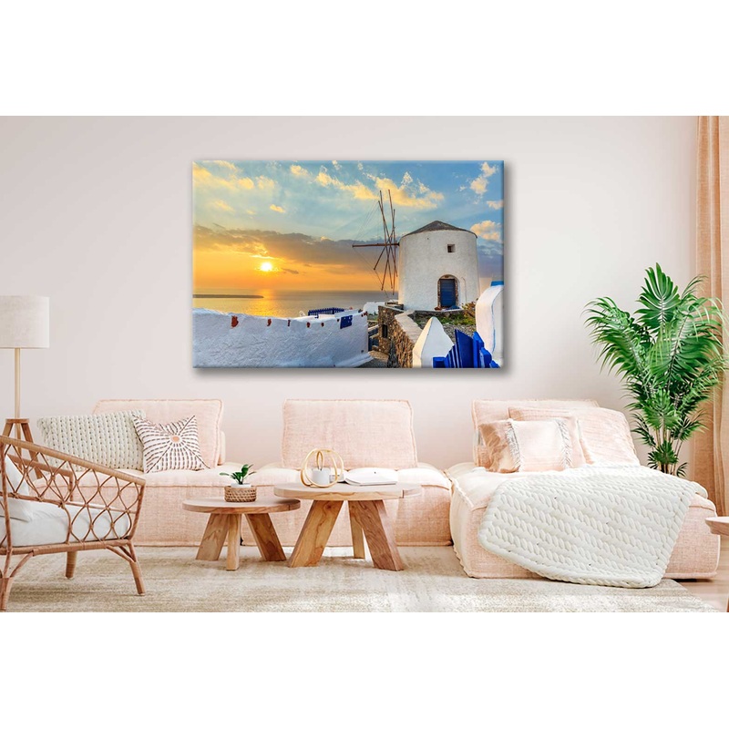 Bella Home Greek Aegean Island Oia Coastal Town Print Canvas Ready to hang