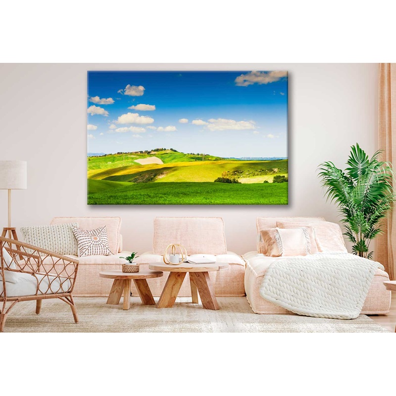 Bella Home Green Grass Field & Blue Sky View Print Canvas Ready to hang