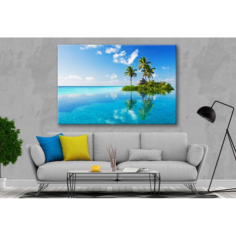 Bella Home Palm Tree Island with Blue Sky Print Canvas Ready to hang