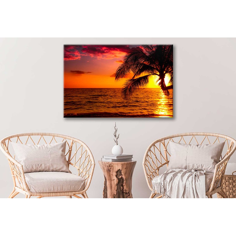 Bella Home Palms near Sea With Sunset Print Canvas Ready to hang