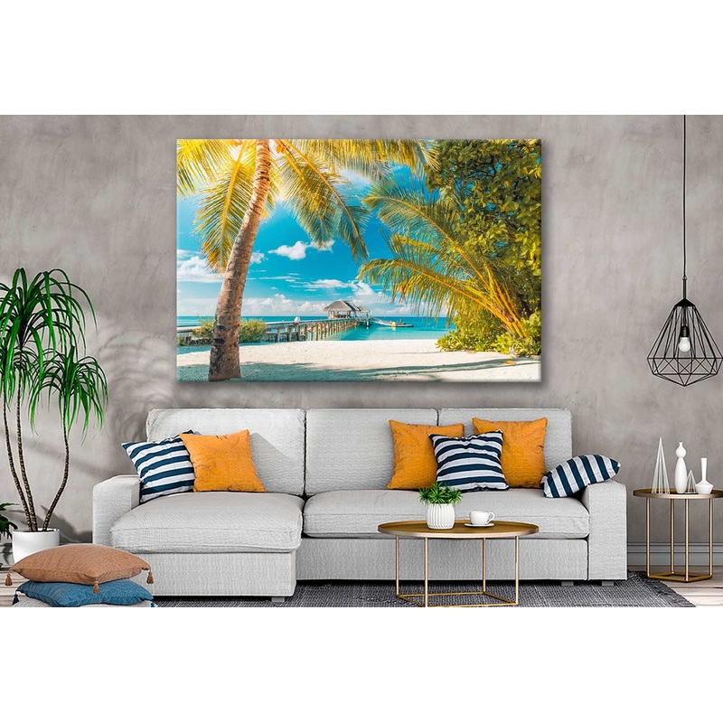 Bella Home Palms Seashore With Sunrise Print Canvas Ready to hang