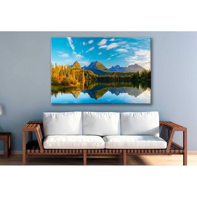 Bella Home Pine Forest Near Lake & Sky View Print Canvas Ready to hang