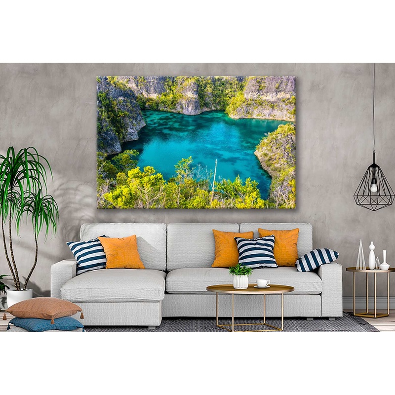Bella Home Pond Rocky View With Blue Water Print Canvas Ready to hang