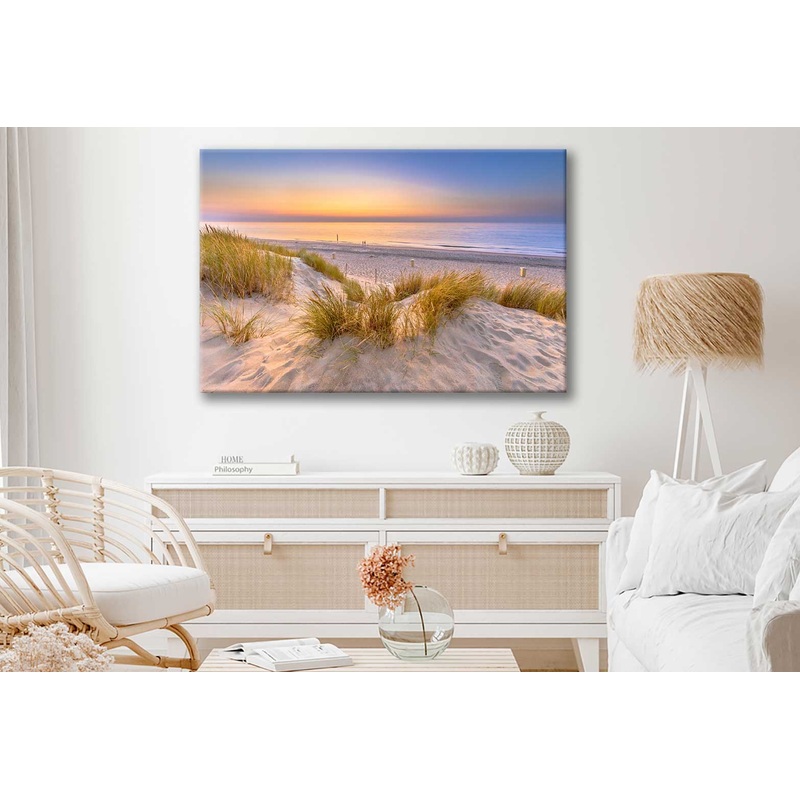 Bella Home Sand Dunes Sea With Pink & Blue Sky Print Canvas Ready to hang