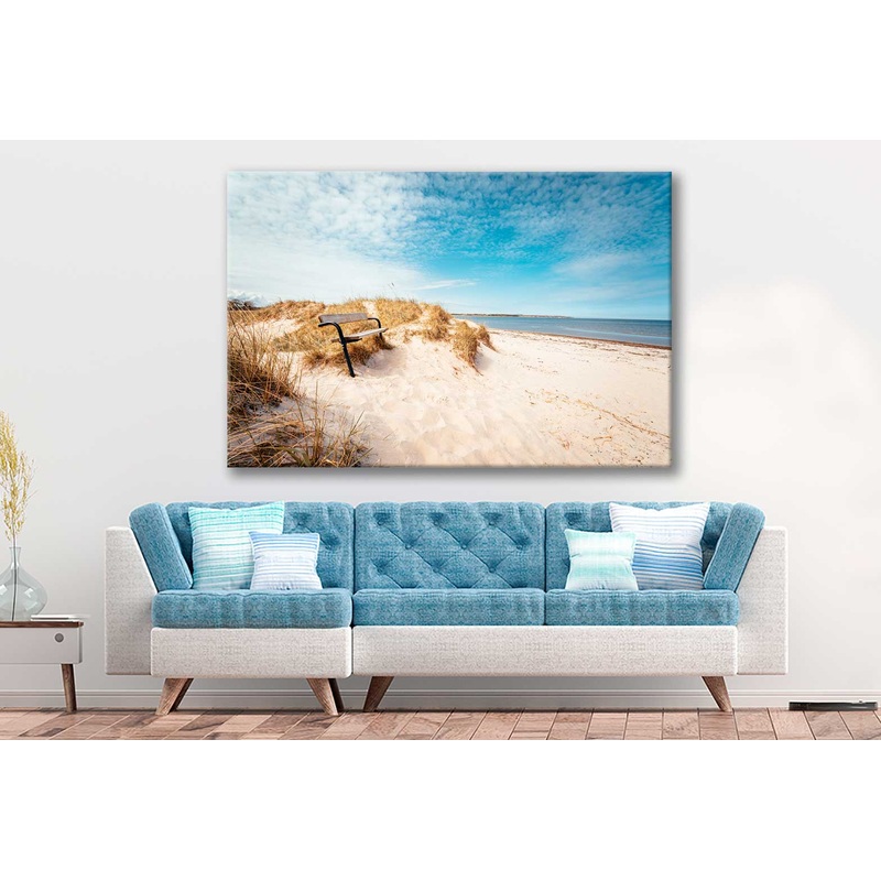 Bella Home Sand Seashore With Blue & White Sky Print Canvas Ready to hang