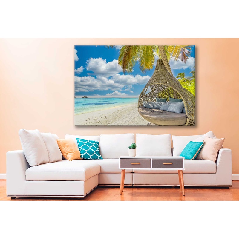 Bella Home Sea Swing Palm Trees on Beach Print Canvas Ready to hang