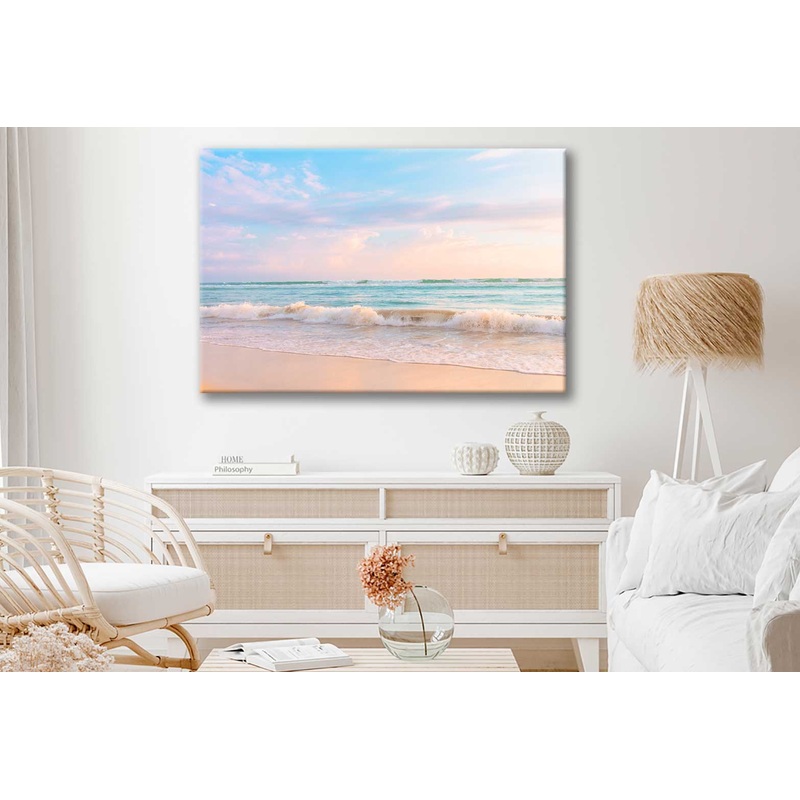 Bella Home Soft Ocean Wave With Pink Sky Print Canvas Ready to hang
