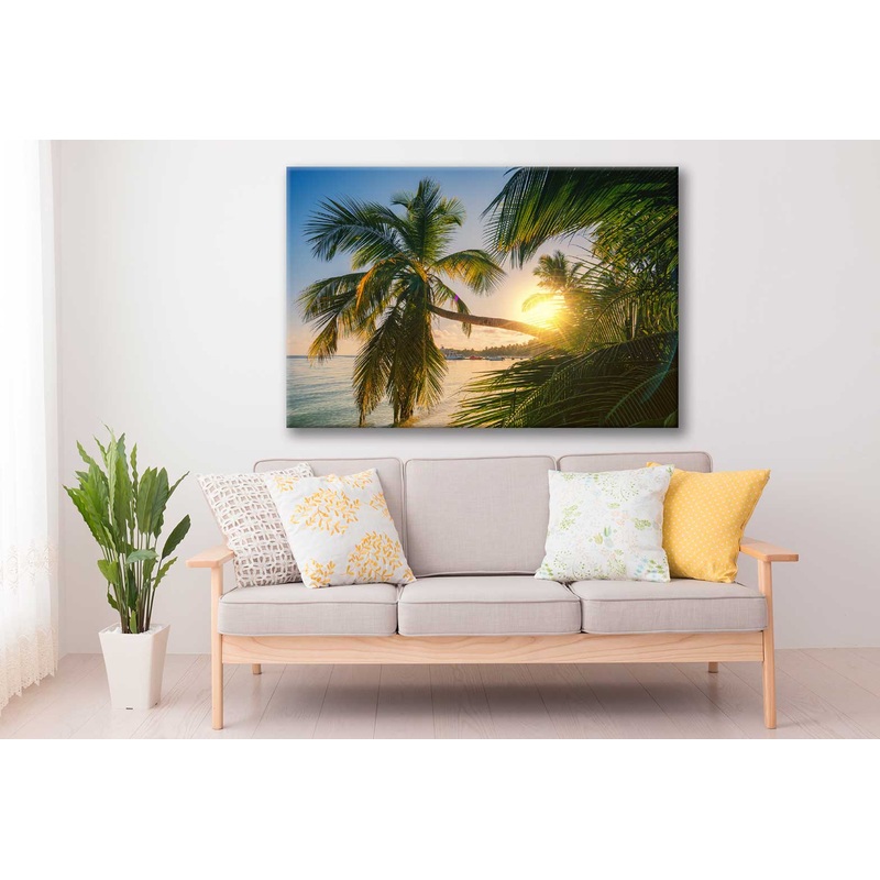Bella Home Sunrise Shot Of Tropical Island Beach Print Canvas Ready to hang