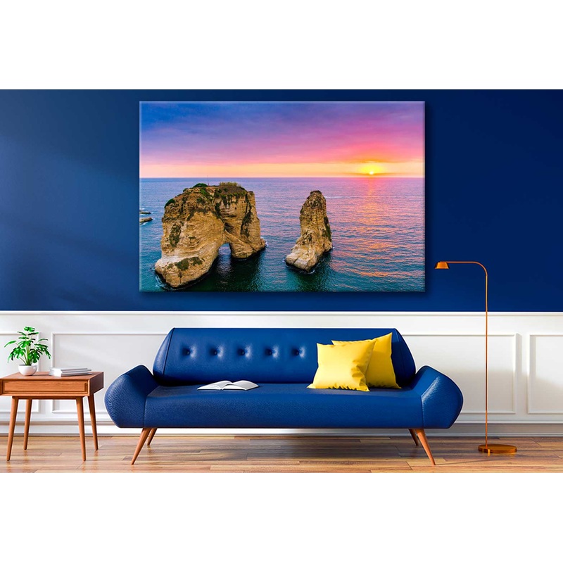 Bella Home Sunset & Pigeons Rock in Beirut Print Canvas Ready to hang