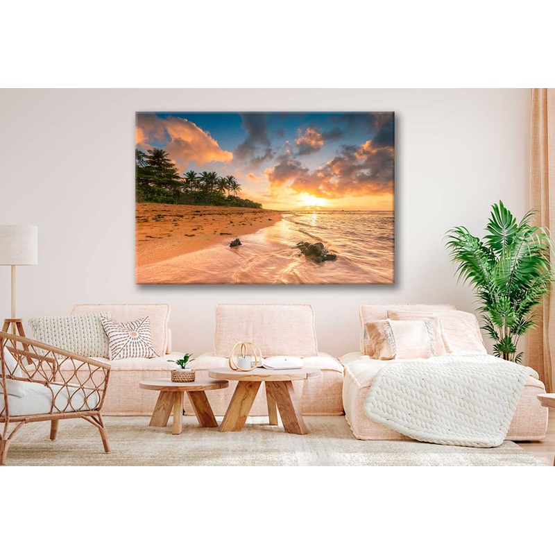 Bella Home The Sunrise on a Small Rocky Beach Print Canvas Ready to hang