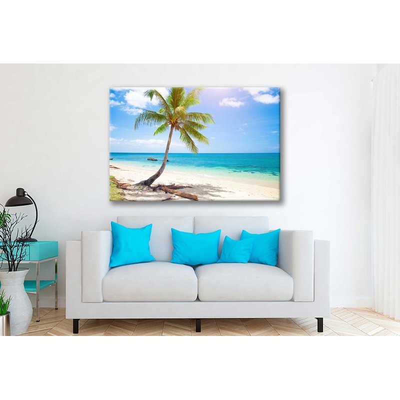 Bella Home Tropical Beach With Coconut Palm Print Canvas Ready to hang