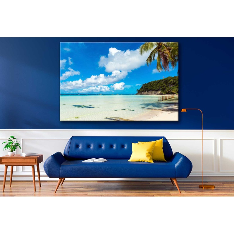 Bella Home Tropical Sandy Beach & Palm Trees  Print Canvas Ready to hang