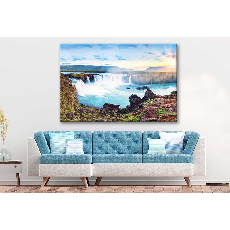 Bella Home Waterfall in Iceland & River View Print Canvas Ready to hang