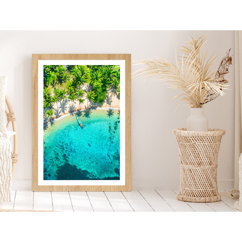 Aerial View Tropical Beach Sai Nuan Glass Framed Wall Art, Ready to Hang Quality Print