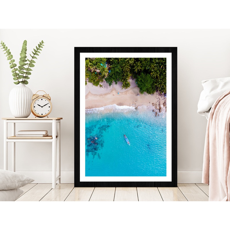 Banana Beach with Palm Trees in Phuket Aerial Photograph Glass Framed Wall Art, Ready to Hang Quality Print